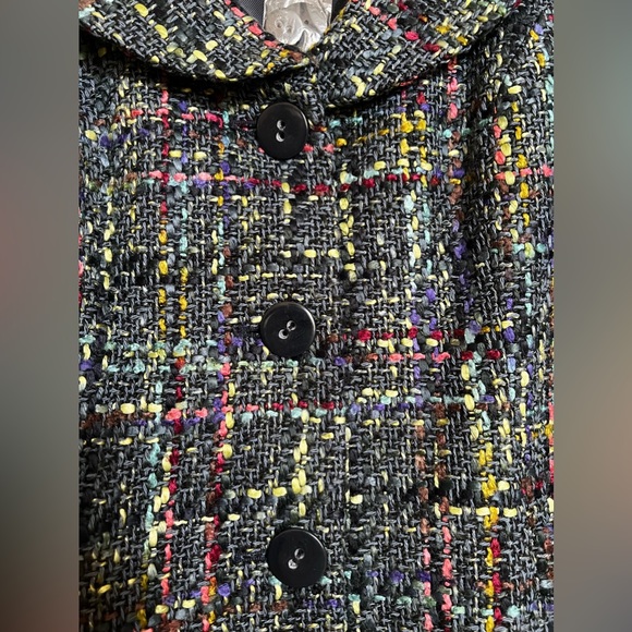 Navy Blue, Multi-Plaid Textured Tweed Retro Blazer/Jacket w/ portrait collar. - Picture 8 of 13